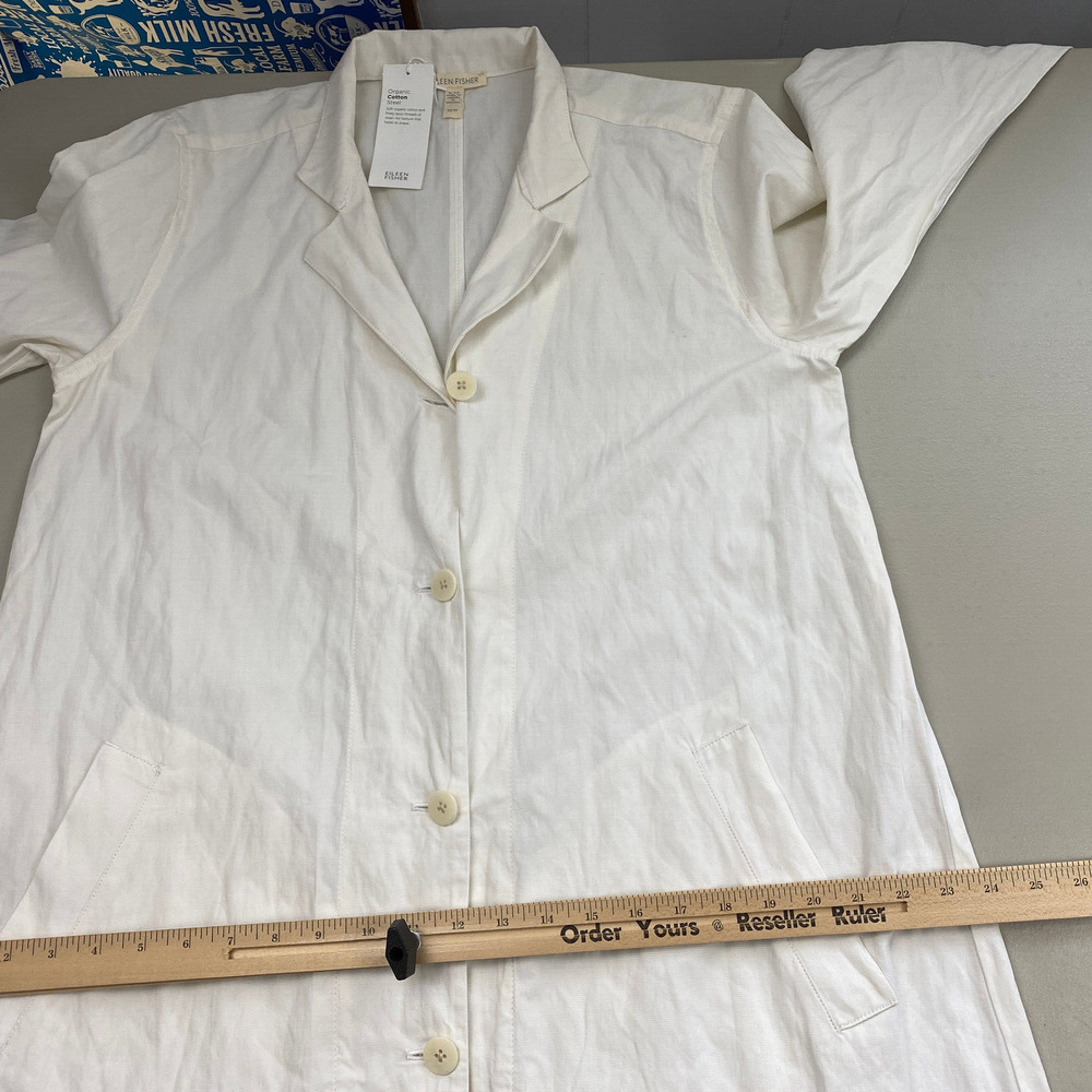 Eileen Fisher Organic Cotton Steel Jacket XS Ivory Swing Pockets Trench NEW $368 - Picture 12 of 16